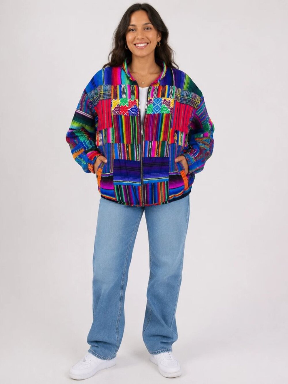Vintage Handmade Guatemalan Patchwork Bomber Jacket L Boho Maximalist Art